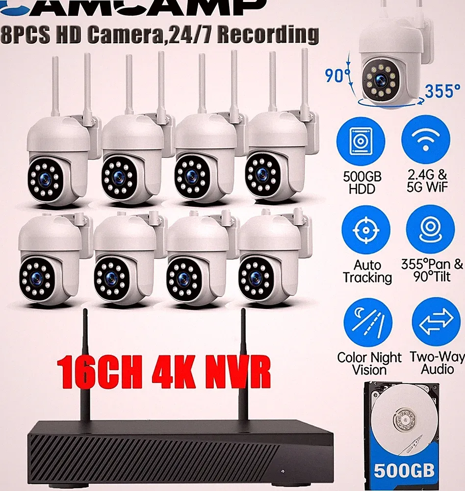 1080P WLAN Überwachungskamera Set Außen Nachtsicht Zwei-Wege-Audio 16CH 4K NVR