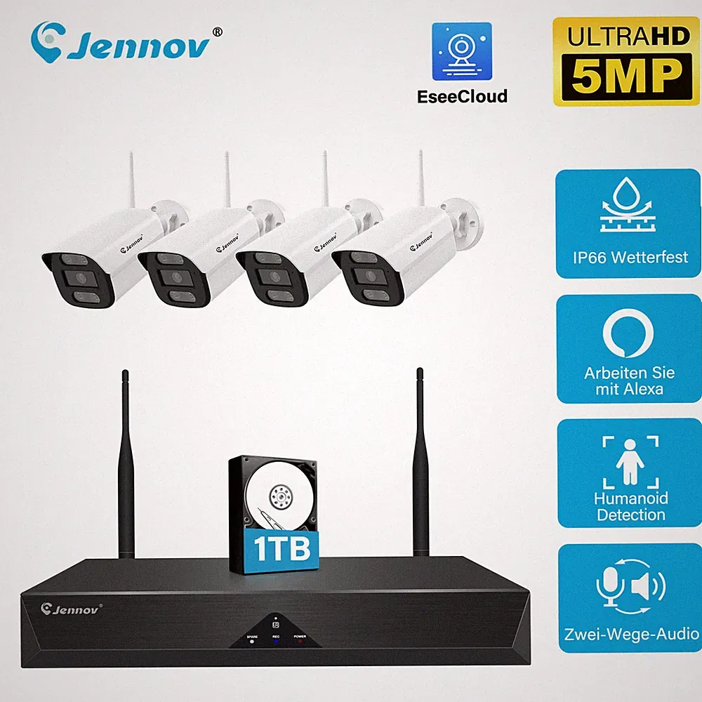 10CH 5MP HD NVR Überwachungskamera Set 2TB HDD CCTV Außen IR Kamera System