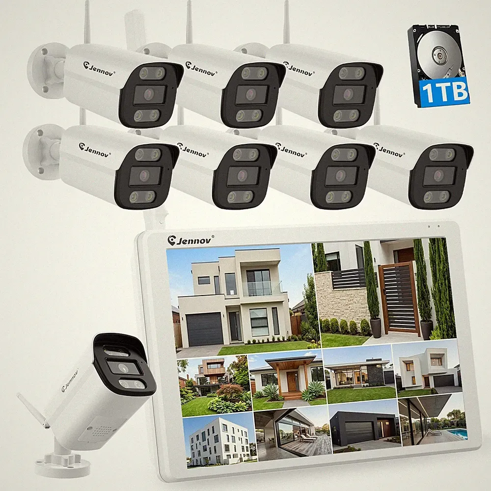 10CH Monitor 5MP Überwachungskamera Set Außen 8X WLAN IP Kameras CCTV System 1TB