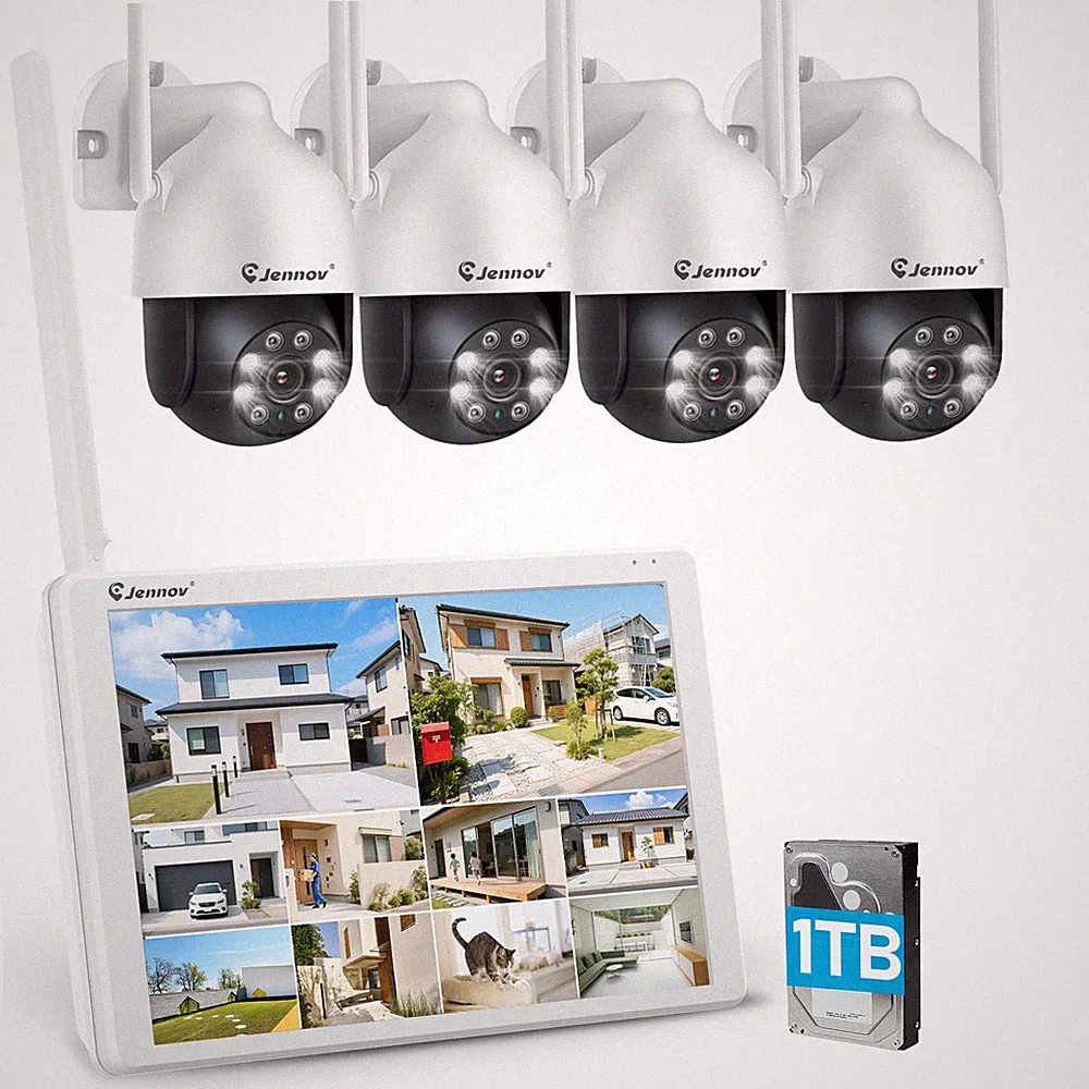 10CH Überwachungskamera Set Außen Kamera System 5MP WLAN Mit Monitor NVR Audio