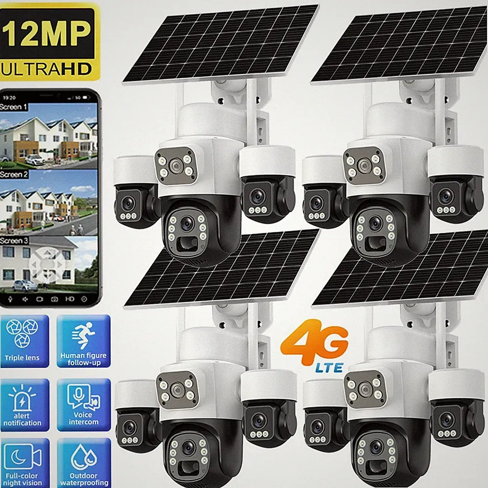 12MP 4G LTE Überwachungskamera Außen Solar Akku Kamera PTZ CCTV IP IP66 mit SIM