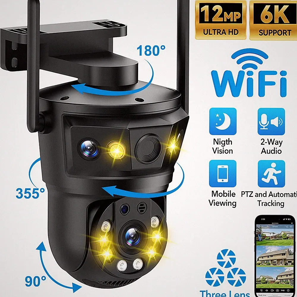12MP 6K 360°FUNK WLAN WIFI IP NETZWERK CAMERA Outdoor AUßEN ÜBERWACHUNGSKAMERA