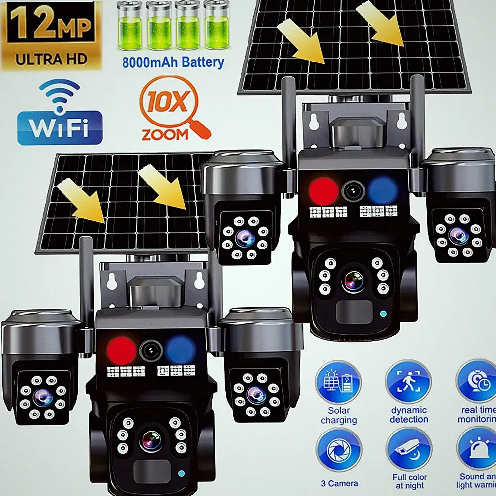 12MP Outdoor FUNK WLAN WIFI IP KAMERA AUßEN Set ÜBERWACHUNGSKAMERA Solar Energie