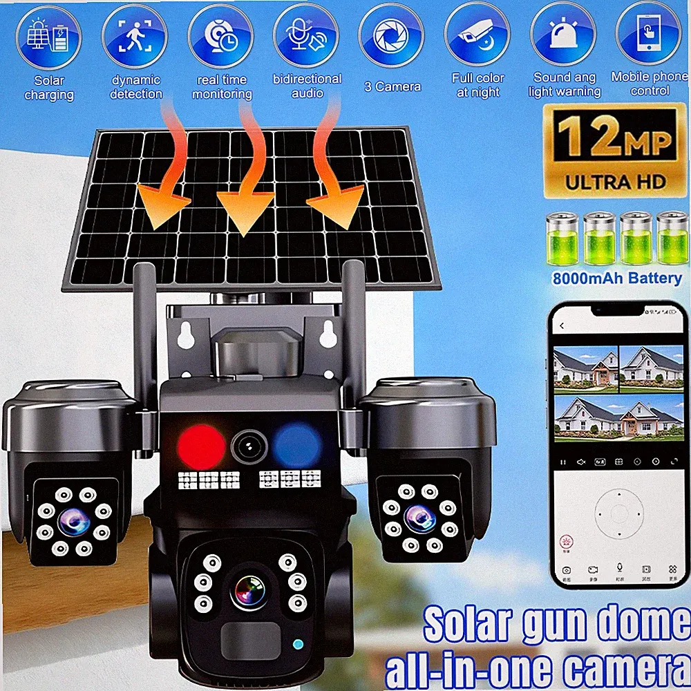 12MP Solar Überwachungskamera Aussen Akku WLAN Nachtsicht PIR Wireless PTZ CCTV
