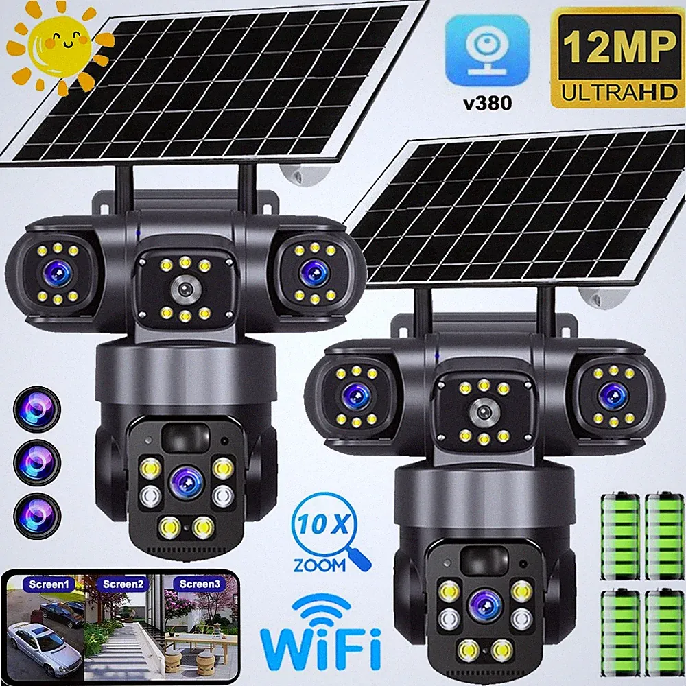12MP Solar Überwachungskamera Außen WLAN Kabellos IP Kamera PTZ Nachtsicht IP66