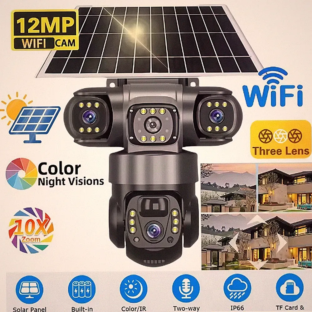 12MP Überwachungskamera Außen Solar WLAN Kabellos IP Kamera Akku PTZ IP66 CCTV