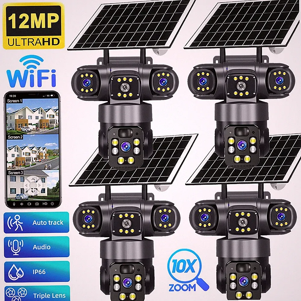 12MP Überwachungskamera Außen Solar WLAN Kabellos IP Kamera Akku PTZ IP66 CCTV