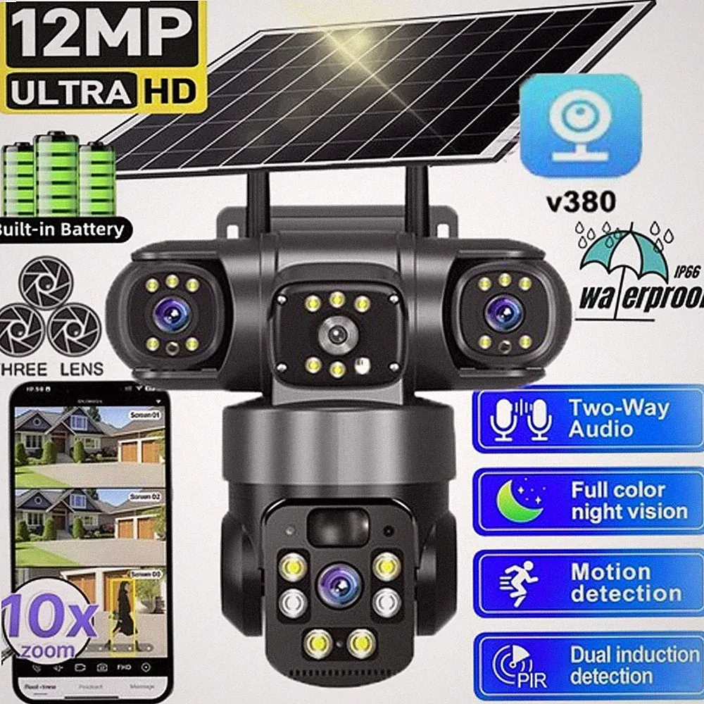 12MP WLAN Solar Überwachungskamera Aussen mit 8000mAh Akku PTZ-Videoüberwachung