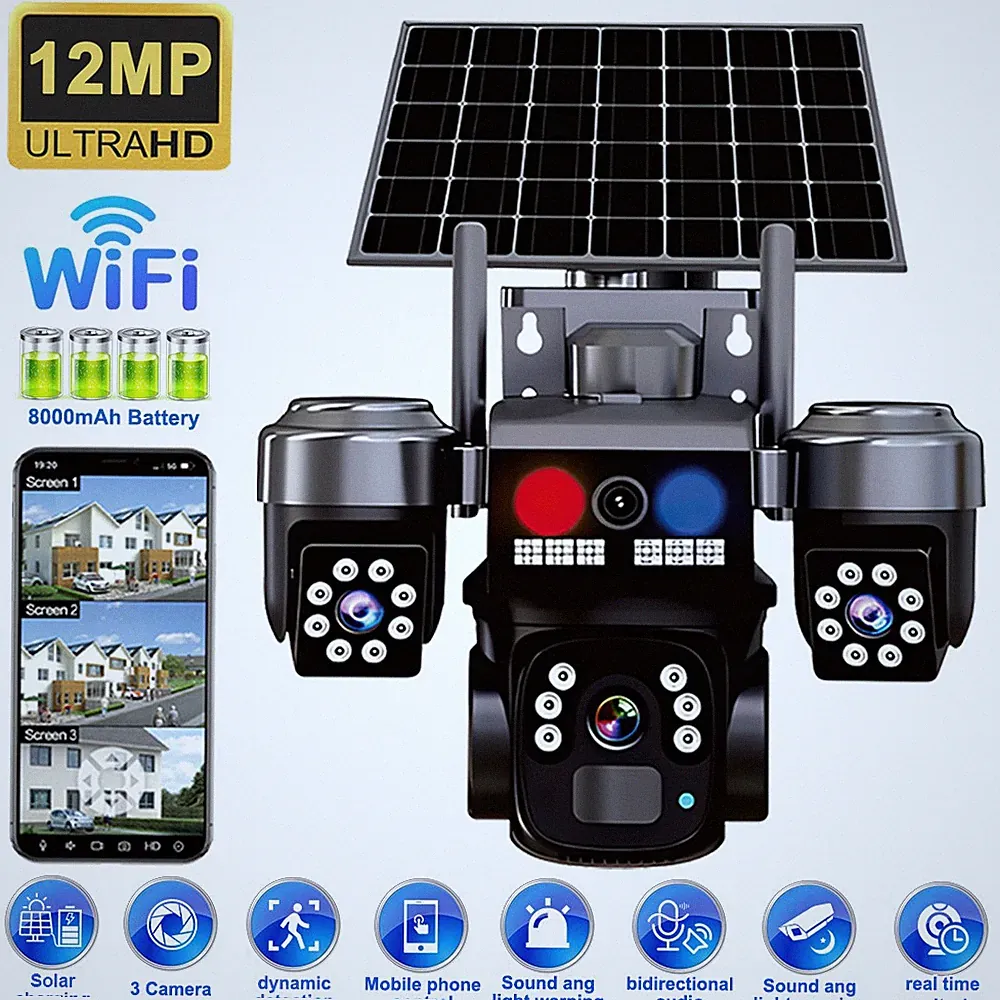 12MP WLAN Überwachungskamera Solar Außen mit Akku Aussen Kabellose IP IR Kamera