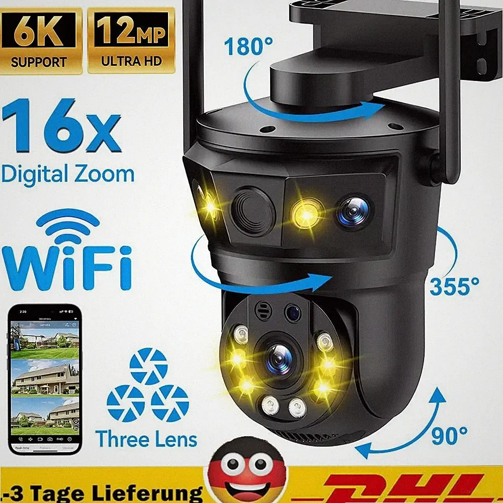16X ZOOM 6K Überwachungskamera Aussen WLAN PTZ WiFi IP Kamera Outdoor Alert 12MP