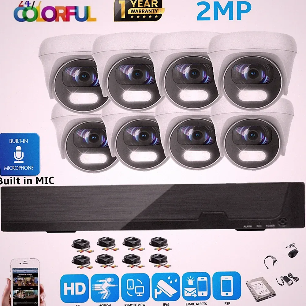 2 MP COLORVU AUDIO Heim Außen CCTV Überwachungskamera System Kit HD DVR KOSTENLOSE APP