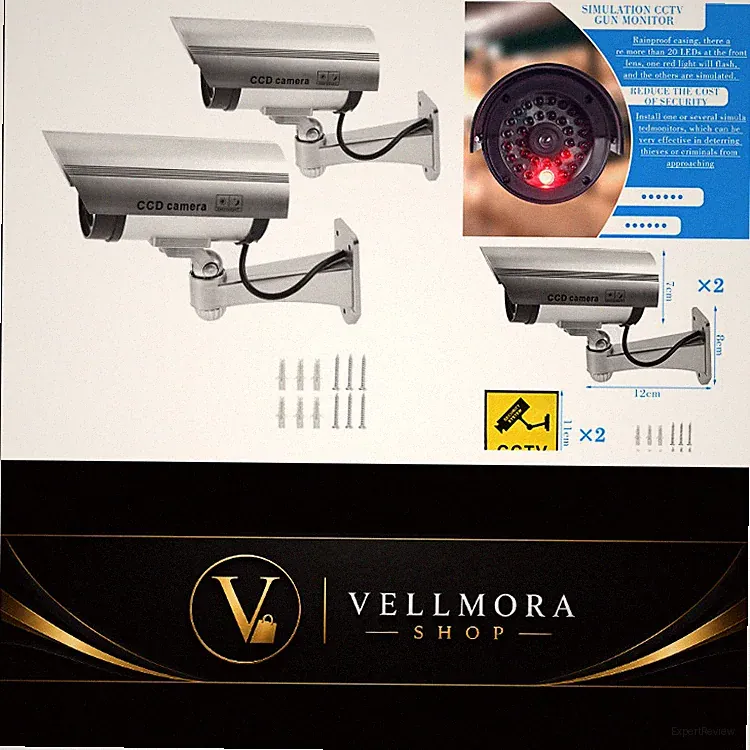 2 Stück Kamera Atrappe Außen mit LED-Licht, Fake Kamera Überwachungskamera