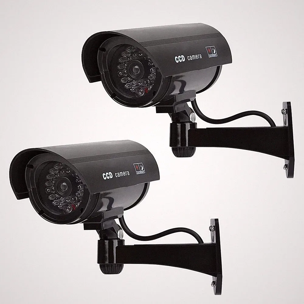 2 Stück Kamera Atrappe Außen mit LED-Licht, Fake Kamera, Überwachungskamera Attr