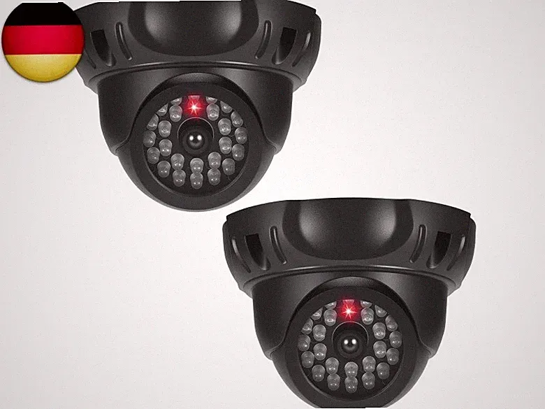 2 Stück Kamera Attrappe, CCTV Dummy Drehbar, Mit Blinkender Roter LED