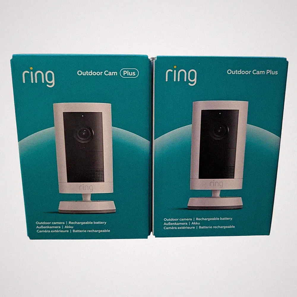 2 x neue Ring Outdoor Kamera Plus (Akku) | 2K mit Ring Vision weiß