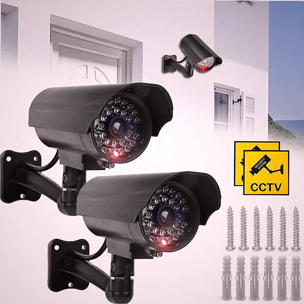 2 x Überwachungskamera Atrappe Wasserdicht Innen Außen Kamera Securrity Camera