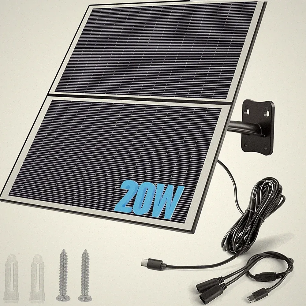 20W Solarpanel Akku Überwachungskamera Außen Type-C Schwarz Sicherheit