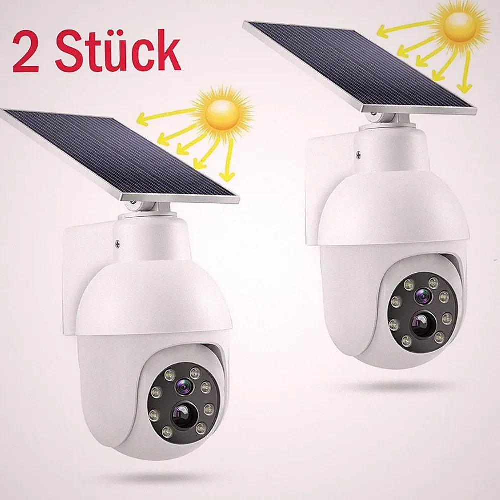 2er Kamera Attrappe LED Überwachungskamera Solarbetrieben Bewegungsmelder Garten