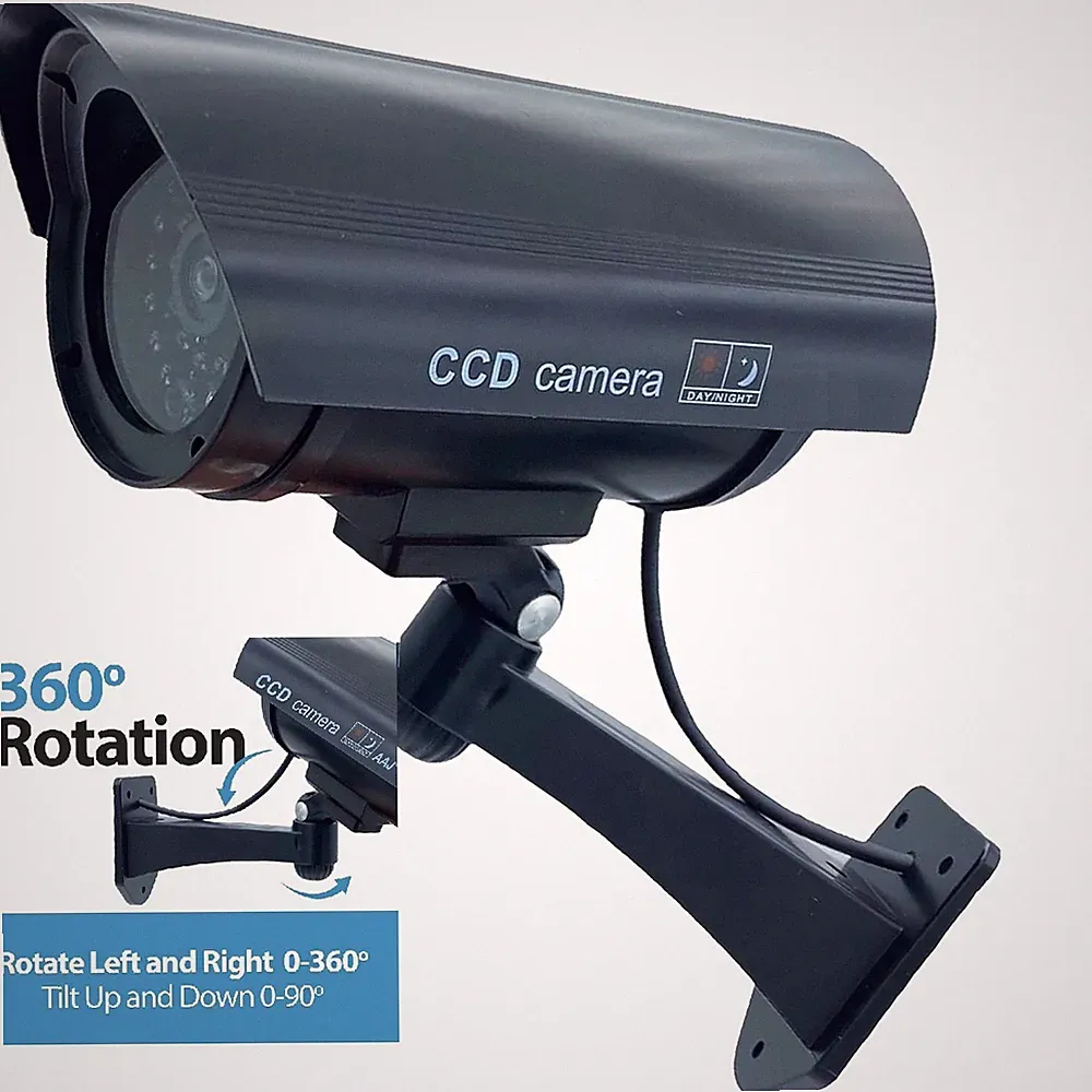 DUMMY CCTV ÜBERWACHUNGSKAMERA SCHWARZ BLINKEND LED INNEN AUSSEN ÜBERWACHUNG UK SET