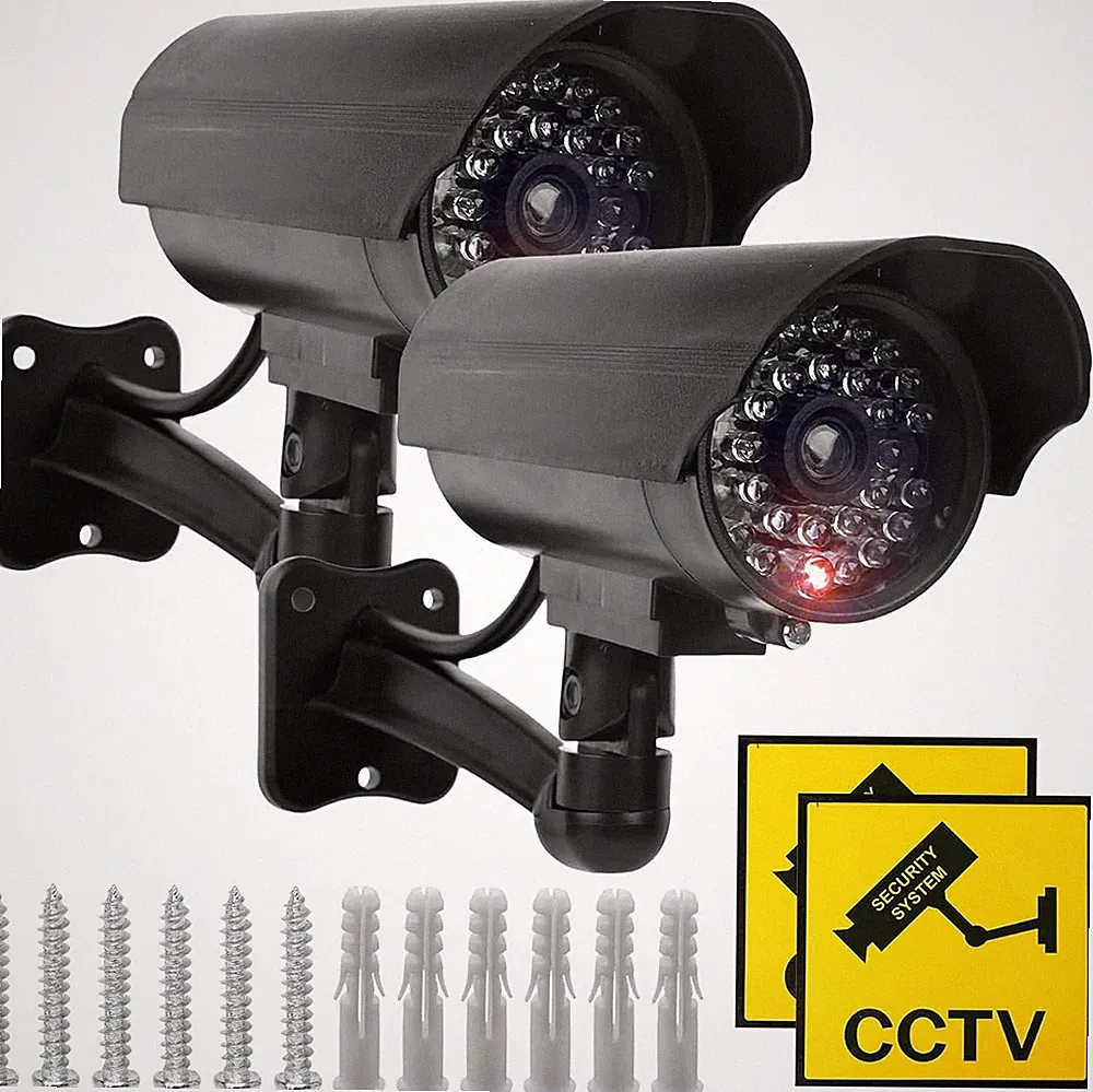 2er Überwachungskamera Atrappe Wasserdicht Innen Außen Kamera Securrity Camera