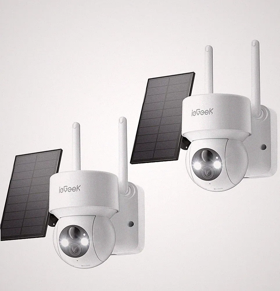 2K 2Stk ieGeek Solar Überwachungskamera Aussen PTZ Akku IP Kamera Farbnachtsicht