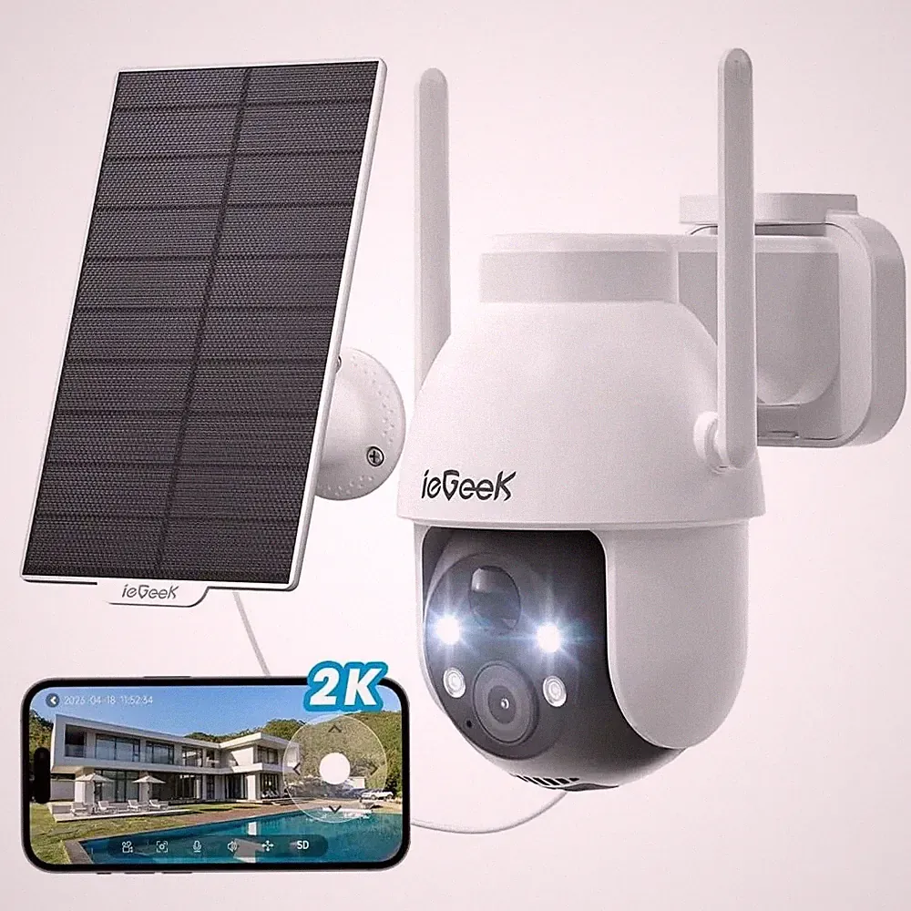 2K/3MP ieGeek Überwachungskamera Aussen Solar mit PIR Bewegungsmelder 5200mAh