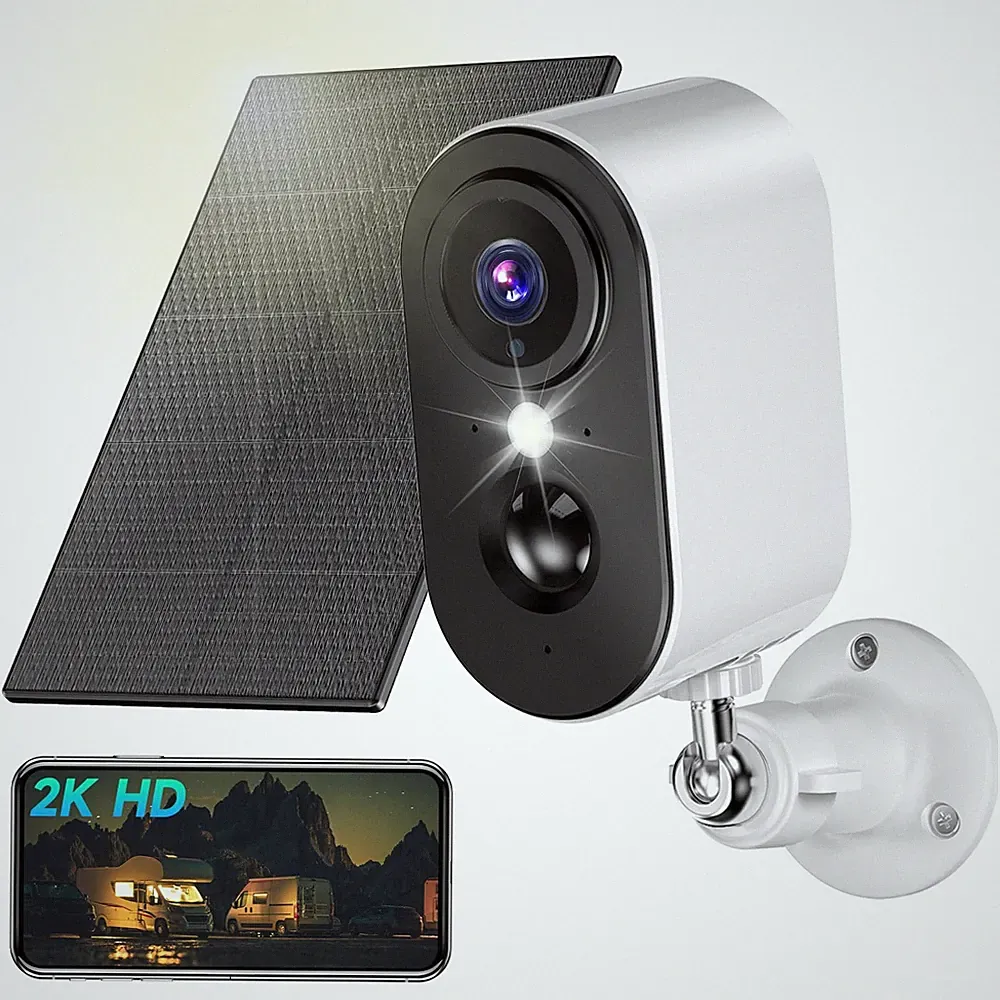 2K Überwachungskamera Außen mit Akku und Solarpanel, WLAN, Farbige Nachtsicht