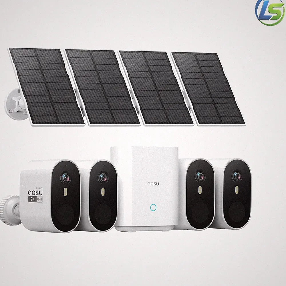 2K Überwachungskamera Aussen Solar Akku 4er Kit mit Base 32GB Ohne ABO