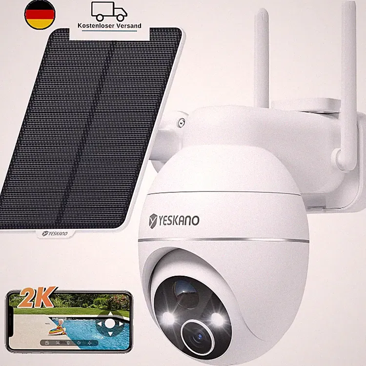 2K Überwachungskamera WLAN für Außenbereich kabellos Solar 360 PTZ PIR-Erkennung