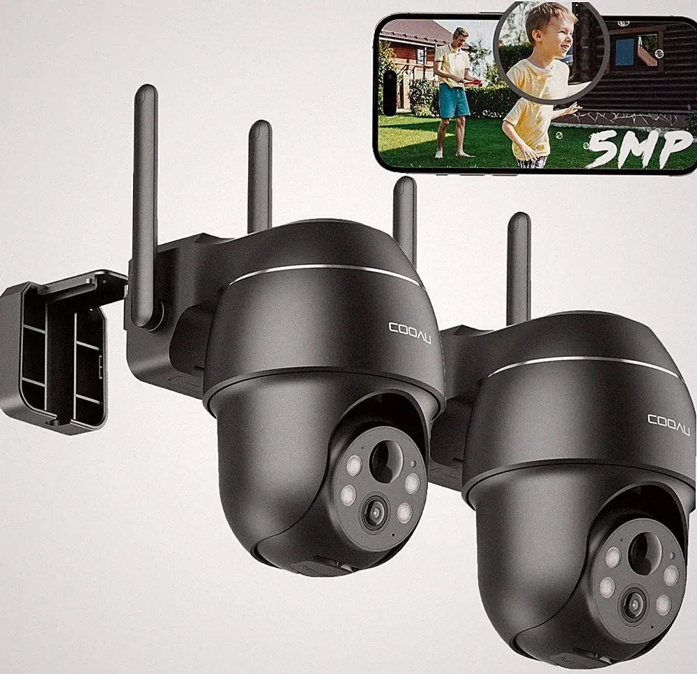 2Stk COOAU 5MP Überwachungskamera Aussen Akku Outdoor Kabellos WLAN Nachtsicht
