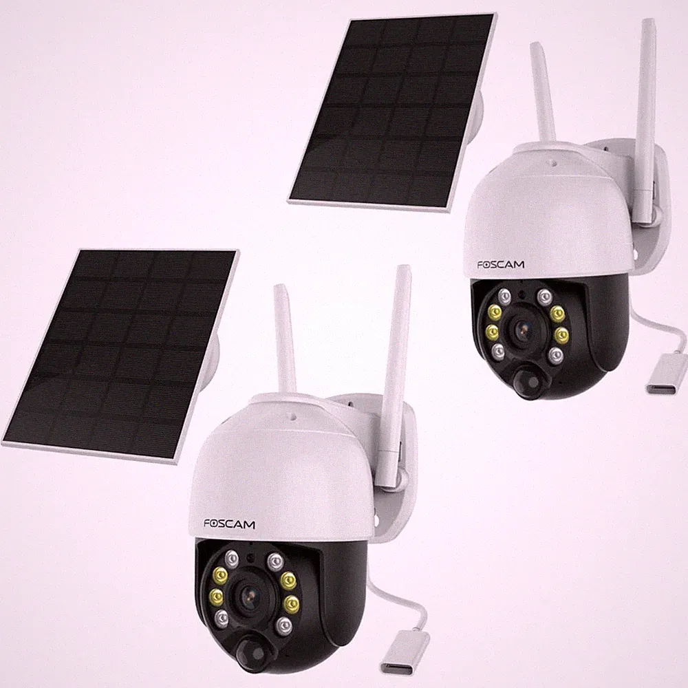 2x Foscam B4 batteriebetriebene 2K 4 MP WLAN-Überwachungskamera mit Solarpanel