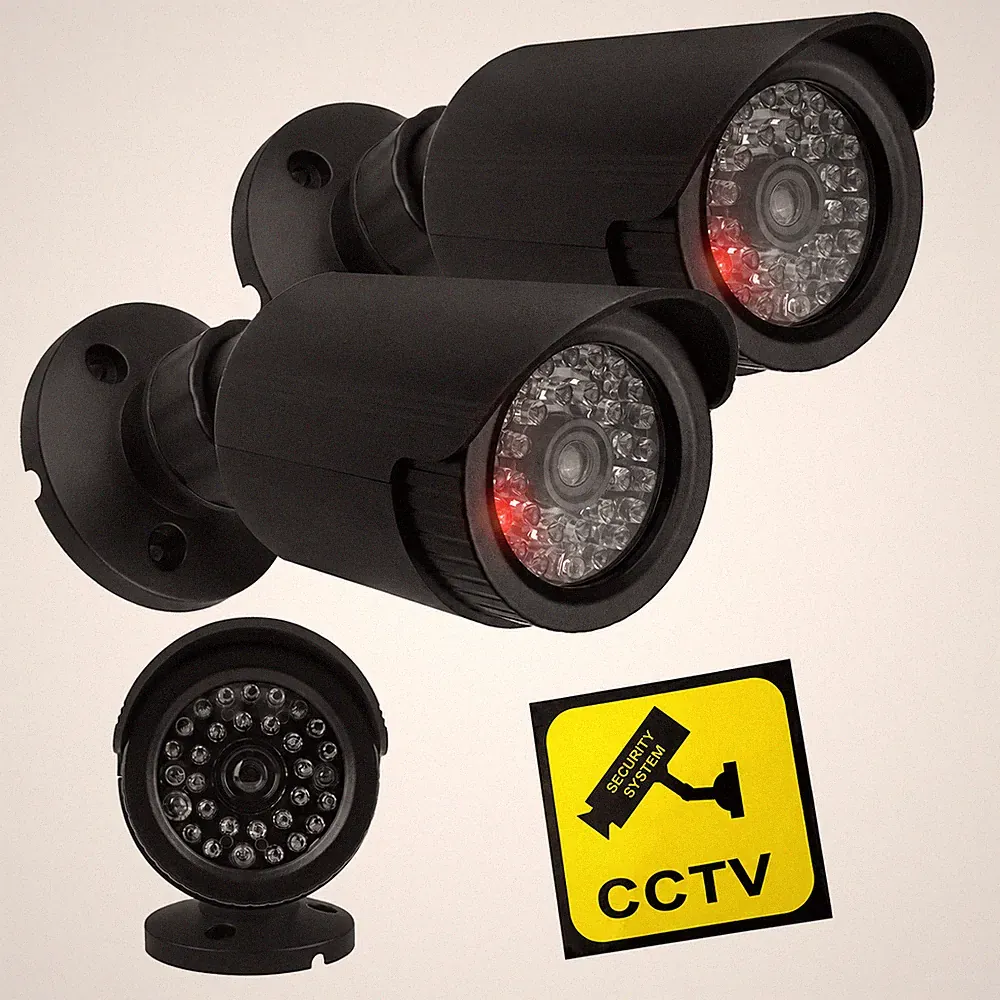 2x Kameraattrappe Außen Dummy Überwachungskamera mit LED IP44 Schwarz CCTV
