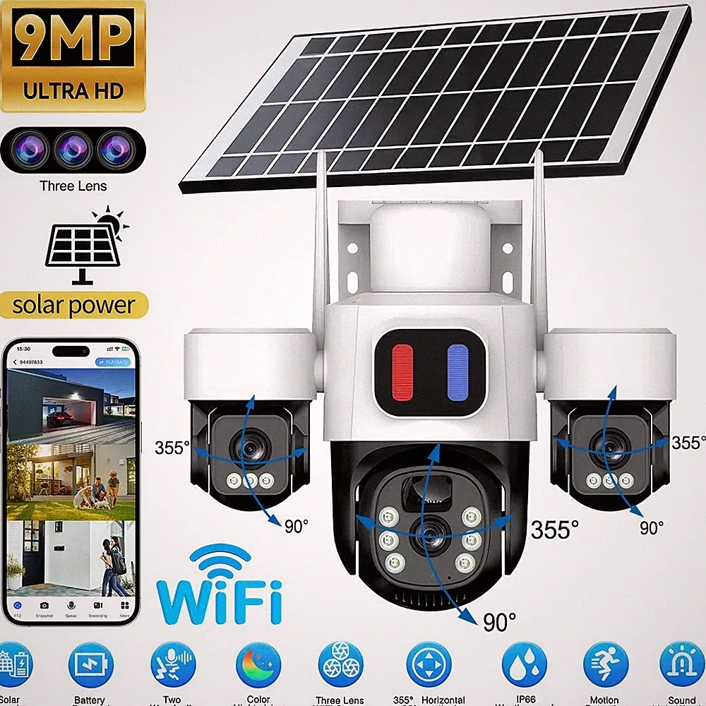 3 In1 WLAN Überwachungskamera Aussen 360° PTZ Automatische Verfolgung Nachtsicht