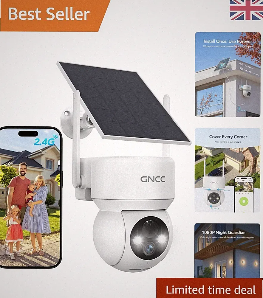 360° PTZ Outdoor Solar Überwachungskamera mit Farb Nachtsicht & Sirene Warnung