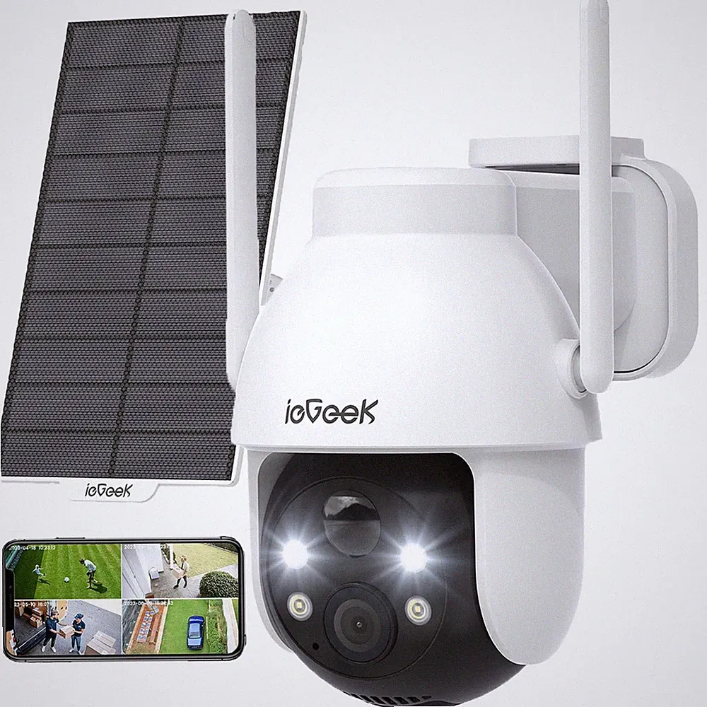 ieGeek 2K Überwachungskamera Aussen Akku Kabellos mit Solarpanel 360°PTZ 4X Zoom