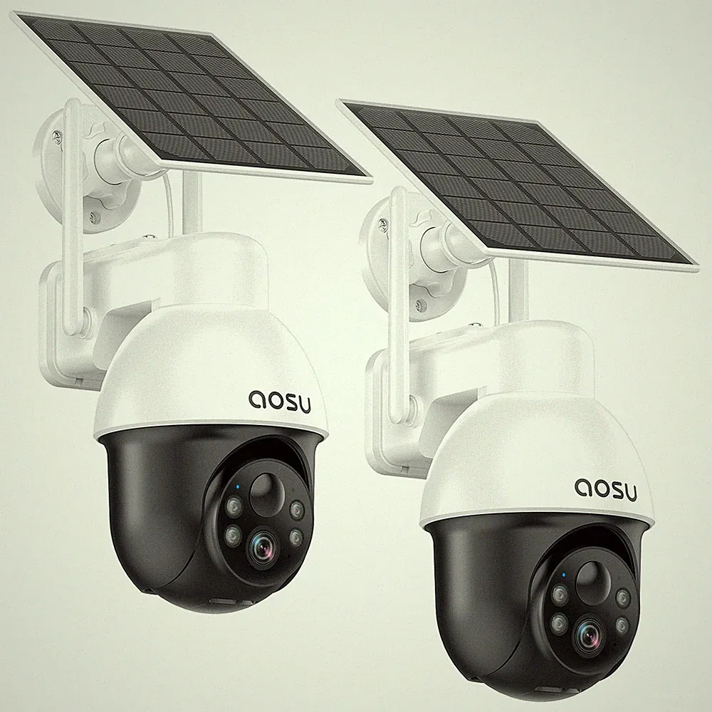 3K Überwachungskamera Aussen Akku Solar 5MP 360° Panoramisches PTZ Kabellose