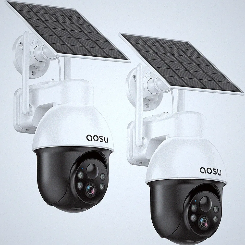 3K Überwachungskamera Aussen Akku Solar, 5MP Dome mit Farb-Nachtsicht 2er-Set