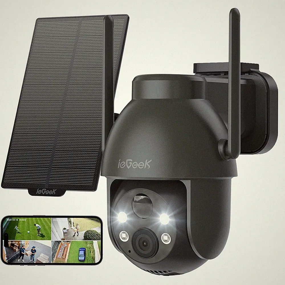 3MP PTZ Überwachungskamera Außen 5200mAh Akku mit Solarpanel 4x Digital Zoom