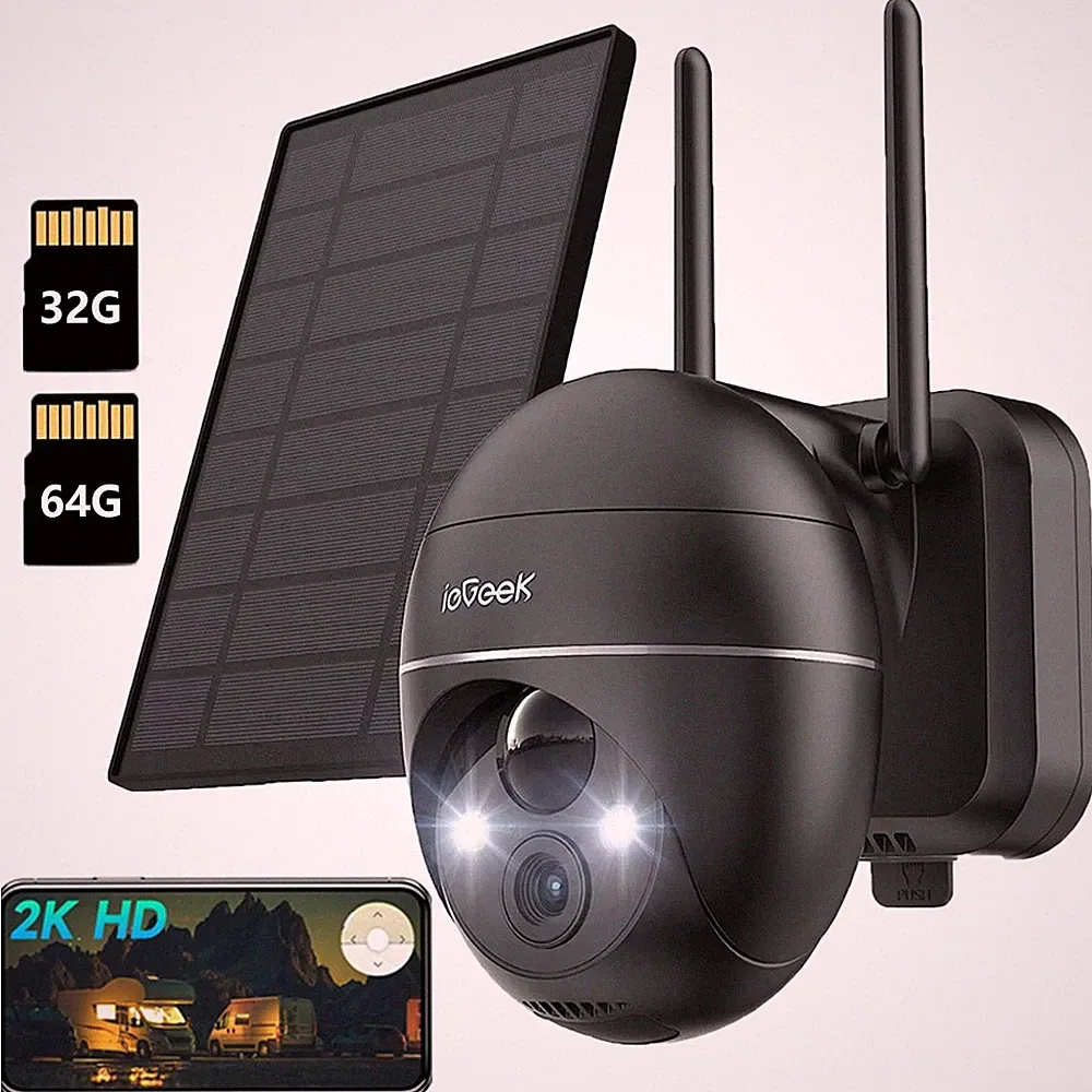 3MP Solar Kamera 360° ÜBERWACHUNGSKAMERA Outdoor WLAN WIFI IP CAMERA Set AUßEN