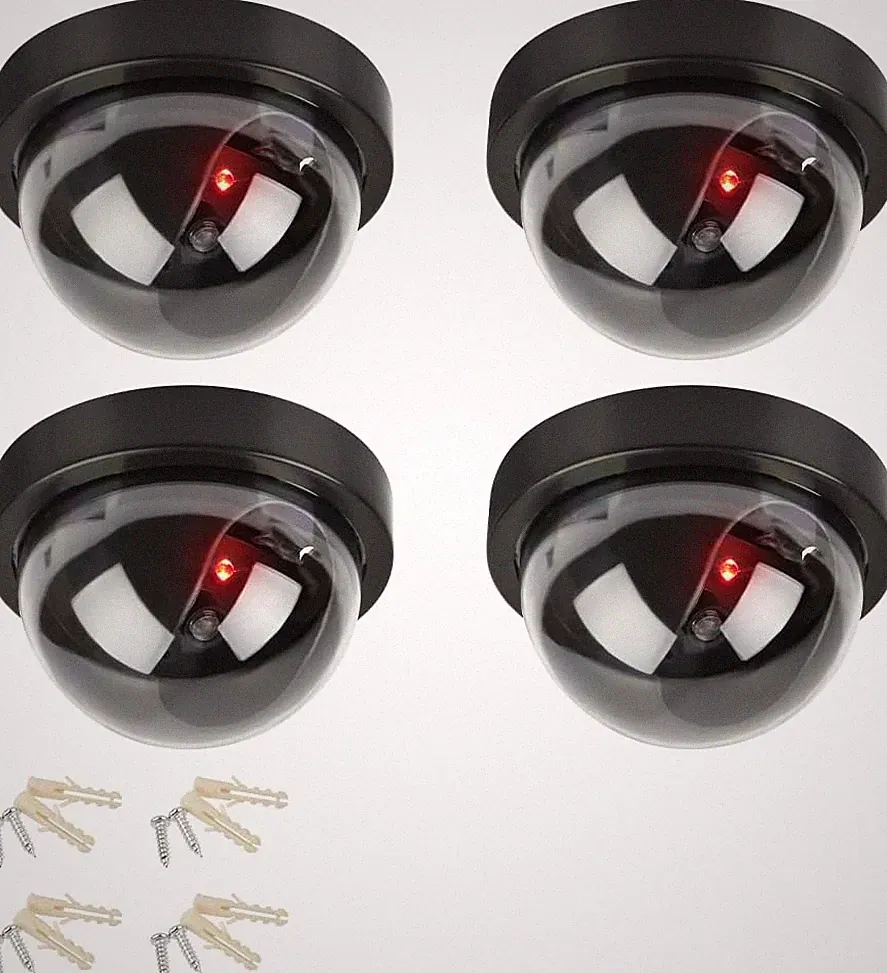 4 Stück Dummy Überwachungskamera Schwarz mit Rot Blinkender LED Nachtfarbe
