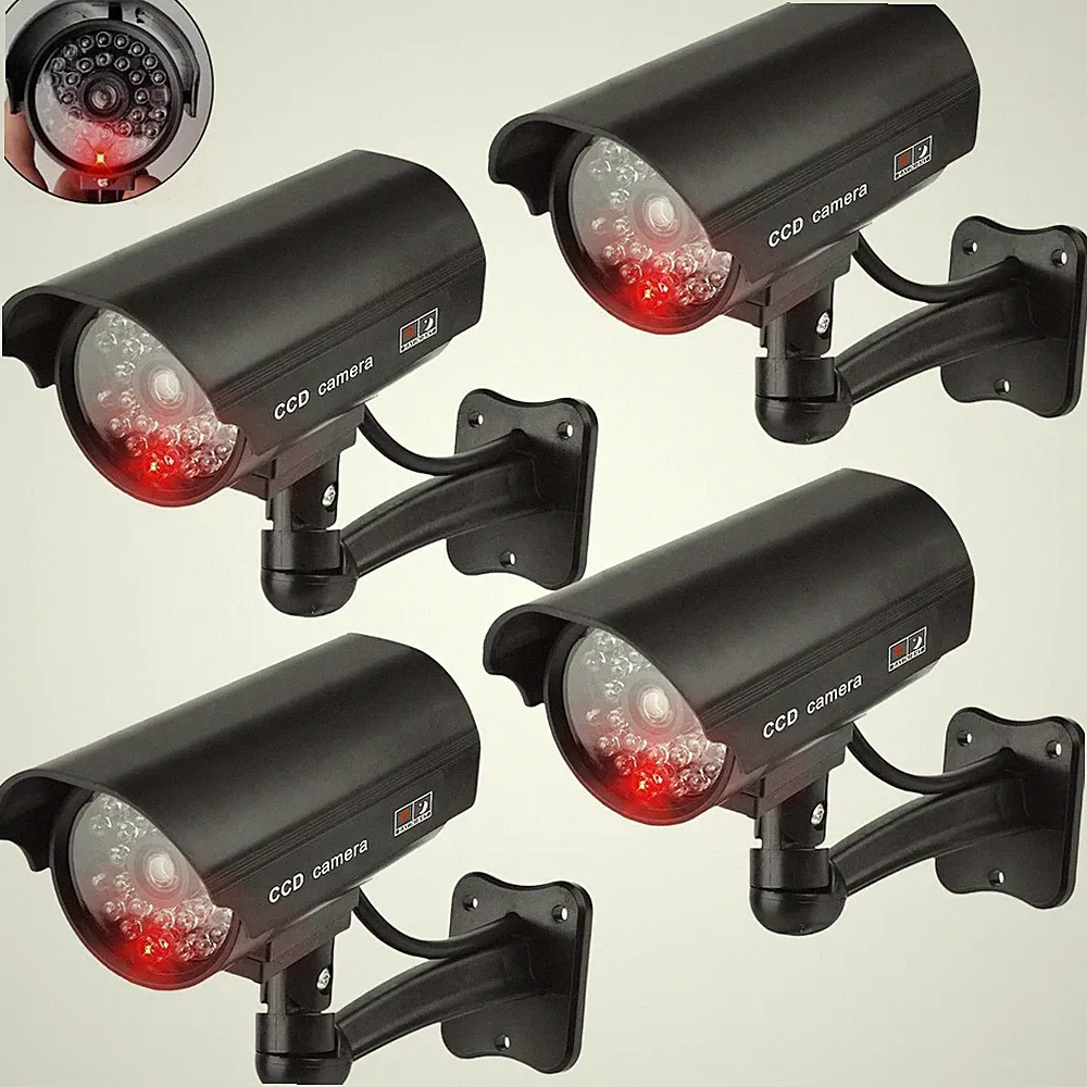 4 Stück Kamera Atrappe Außen, Fake Kamera mit Rot Blinkender LED, Überwachung...