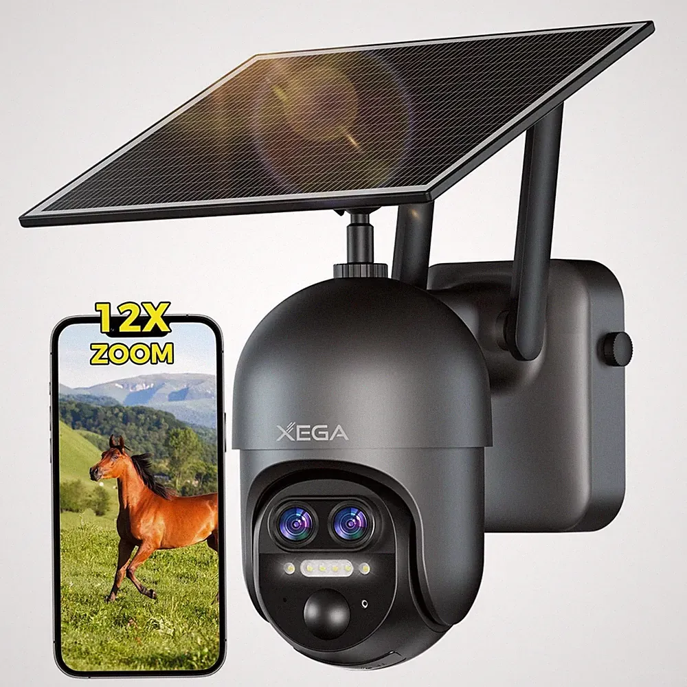 4G LTE Überwachungskamera Aussen 12X Hybrid-Zoom Solar SIM Karte 2K Nachtsicht