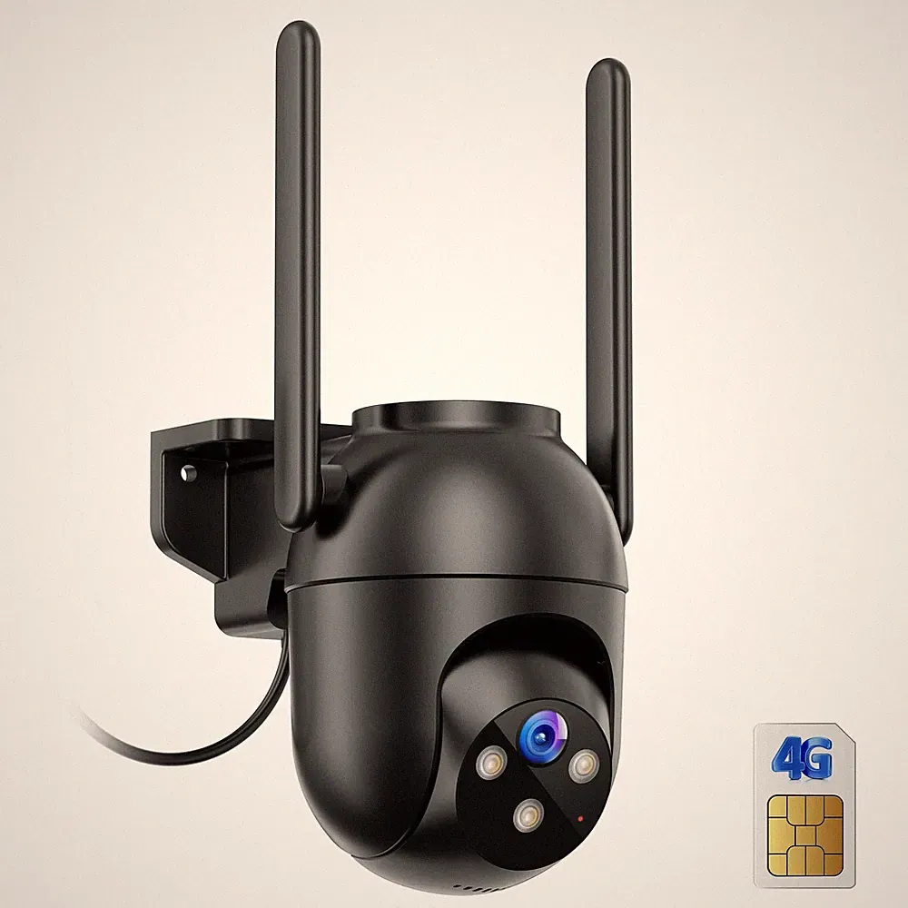 4G LTE Überwachungskamera Aussen 2K HD Nachtsicht PTZ 360° SIM IP66 Schwarz