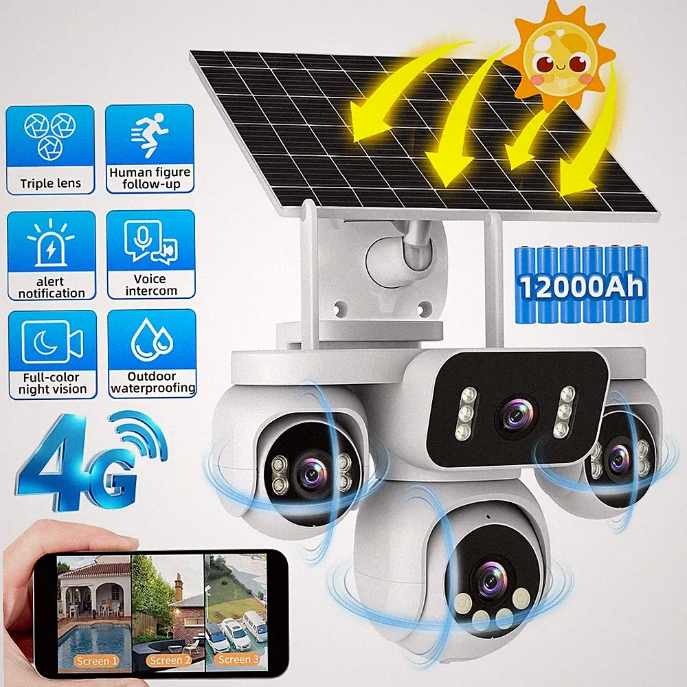 4G LTE Überwachungskamera Aussen Akku 360° 12MP Solar PTZ WLAN Kamera Outdoor