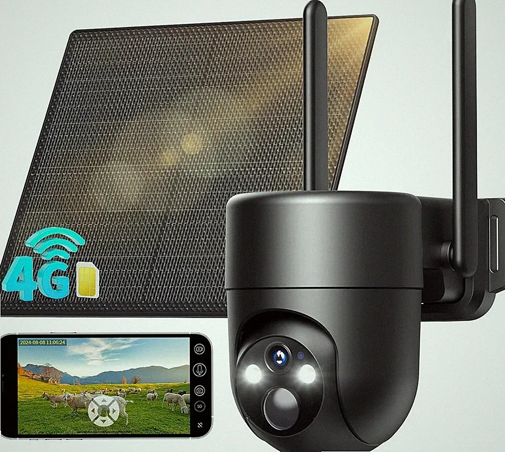 4G Überwachungskamera ohne WLAN mit Solarpanel, PTZ 355°/90°, 2K Kamera mit SIM