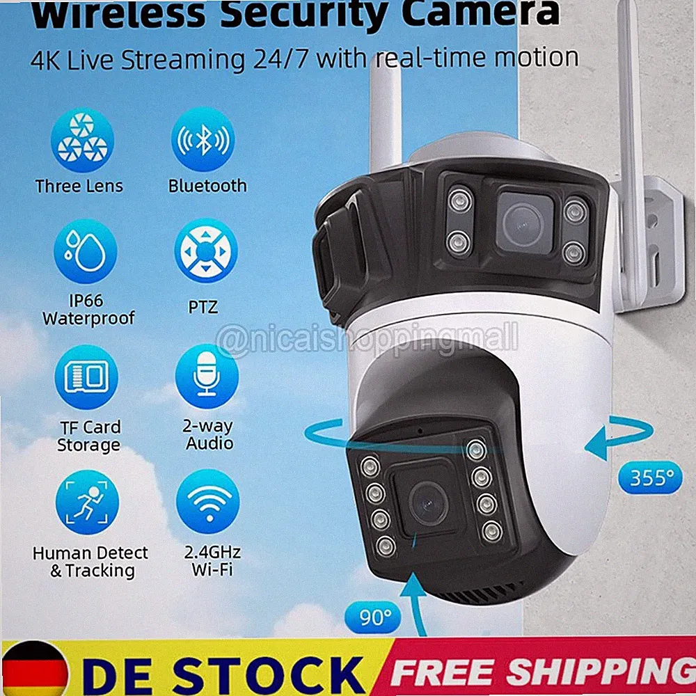4K 9MP Überwachungskamera Aussen WLAN 8X ZOOM PTZ WiFi IP Kamera Outdoor Alert