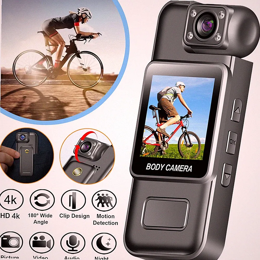 4K Mini Körperkamera Nachtsicht Body Cam Camcorder mit 180° Drehbarem Objektiv