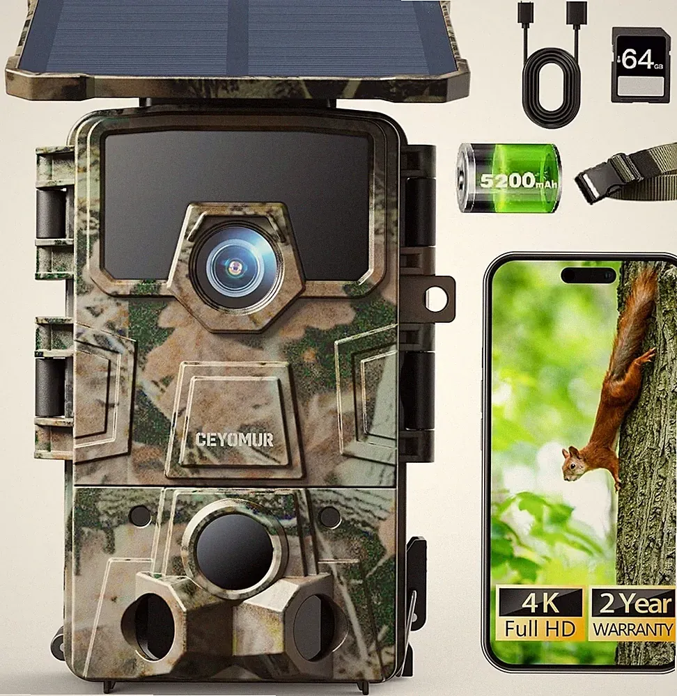 4K Solar Wildkamera WLAN Mit Handyübertragung App, 64 MP, 120 Erfassungswinkel