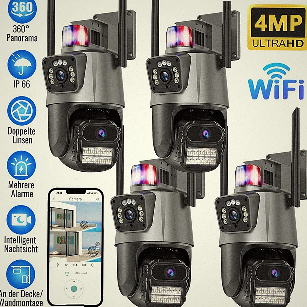 4MP Überwachungskamera Aussen WLAN PTZ WiFi CCTV IP Kamera Outdoor 8X ZOOM Alarm