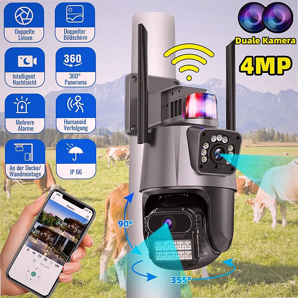 4MP Überwachungskamera Überwachung WiFi Aussen Kamera Nachtsicht 8X ZOOM